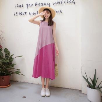 【OB 嚴選】純色高含棉異材質拼接傘襬背心洋裝 《DA7436》