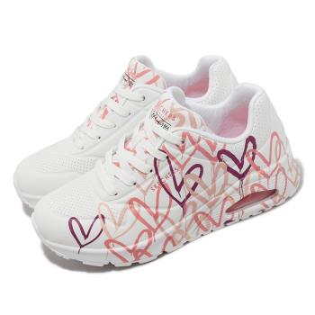 Skechers 休閒鞋 Uno-Spread The Love 女鞋 白 粉紅 愛心 滿版 氣墊 聯名 皮革 小白鞋 155507WCRL