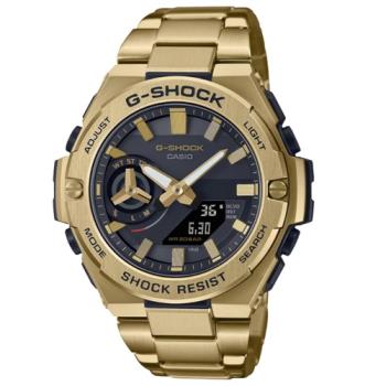 【CASIO 卡西歐】G-SHOCK 太陽能 智慧藍芽 不鏽鋼雙顯錶 金色 GST-B500GD-9A_48.9mm 