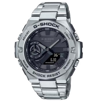 【CASIO 卡西歐】G-SHOCK 太陽能 碳核心防護藍牙雙顯手錶 銀 GST-B500D-1A1_48.9mm