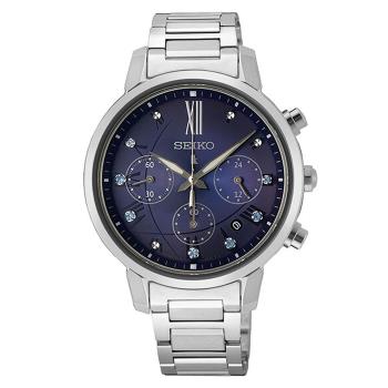 【SEIKO】LUKIA SSC921J1 藍寶石鏡面 太陽能 鋼錶帶 三眼計時女錶 V175-0FC0B 銀/藍紫色
