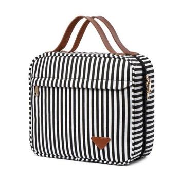 【巴黎精品】手提包帆布旅行袋-條紋化妝品收納多隔層男女包包a1cb49