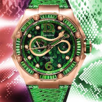 【NSQUARE】SNAKE QUEEN蛇后系列 魅力皇后 翡翠綠 施華洛世奇水晶蛇紋46mm自動機械腕錶 L0471-N11.3