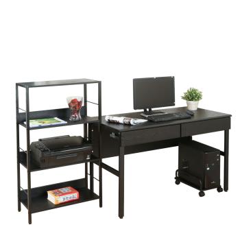 《DFhouse》頂楓120公分電腦辦桌+2抽屜+主機架+萊斯特書架-黑橡木色