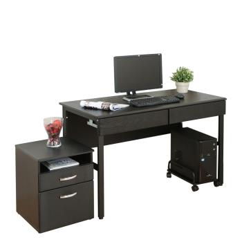 《DFhouse》頂楓120CM工作桌+2抽屜+主機架+活動櫃-黑橡木色