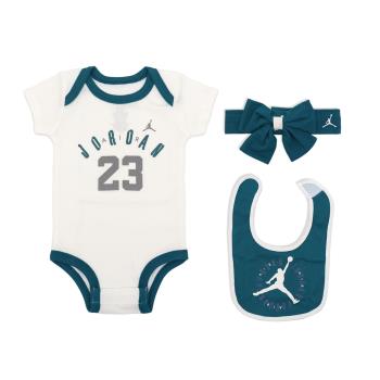 Nike 包屁衣 Jordan Baby 白 綠 短袖 圍兜 頭帶 蝴蝶結 純棉 送禮 寶寶 嬰兒 JD2343021NB-001