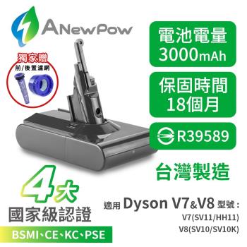【ANEWPOW】Dyson V7 V8 系列共用 新銳動能DC8230副廠鋰電池(加贈前後濾網)