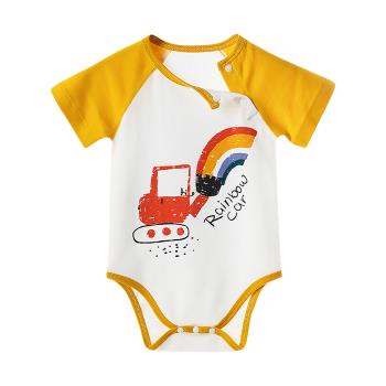 Colorland-Muslintree新生兒無骨縫制包屁衣 彩虹挖土機 連身衣 嬰兒短袖 寶寶短袖 和尚服