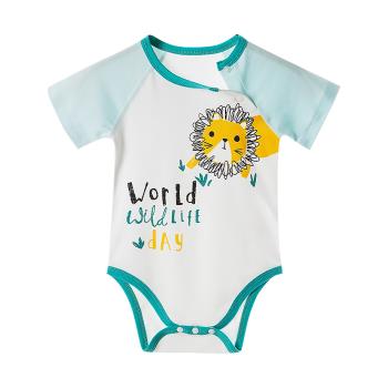 Colorland-Muslintree新生兒無骨縫制包屁衣 草叢獅子 連身衣 嬰兒短袖 寶寶短袖 和尚服