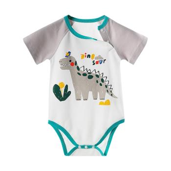 Colorland-Muslintree新生兒無骨縫制包屁衣 恐龍小鳥 連身衣 嬰兒短袖 寶寶短袖 和尚服