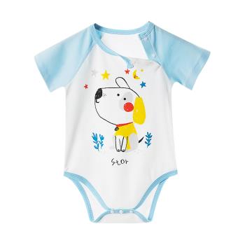 Colorland-Muslintree新生兒無骨縫制包屁衣小狗波比 連身衣 嬰兒短袖 寶寶短袖 和尚服