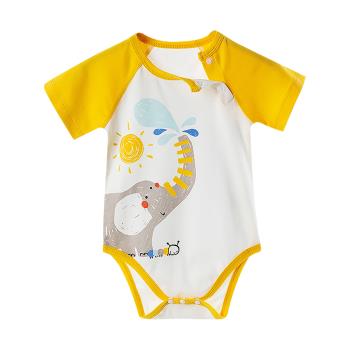 Colorland-Muslintree新生兒無骨縫制包屁衣 大象戲水 連身衣 嬰兒短袖 寶寶短袖 和尚服