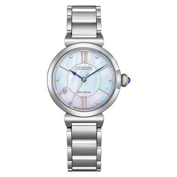 【CITIZEN】星辰 L系列 幸福鈴蘭 光動能 藍寶石鏡面 鋼錶帶女錶 EM1070-83D 銀 29.5mm