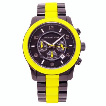Michael Kors 馬卡龍美式風格計時加大版腕錶-黃黑-MK8758