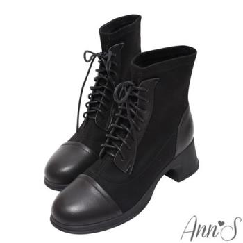 Ann’S塑身衣效果-彈力斜紋布綁帶短靴4cm-黑