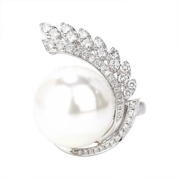 ANGEL 桂冠纏繞珍珠華麗彈性開口戒指(白色)