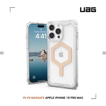 UAG iPhone 15 Pro Max 磁吸式耐衝擊保護殼(按鍵式)-極透明(金圈) (支援MagSafe)