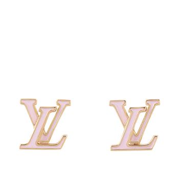 LV LV ICONIC LOGO 金屬及琺瑯針式耳環(粉色) M01136