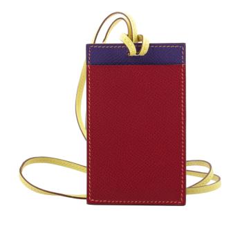 HERMES Petit H Epsom牛皮拼色掛式卡片夾/證件夾(莓紅色/紫色)_展示品