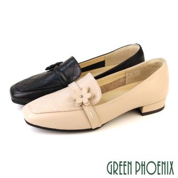 GREEN PHOENIX 女 樂福鞋 包鞋 跟鞋 低跟 粗跟 全真皮 方頭 台灣製U33-20293