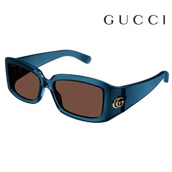 【Gucci】古馳 GG1403S 003 54mm 果凍透明感 長方形框墨鏡 膠框太陽眼鏡 茶色鏡片/藍綠色框