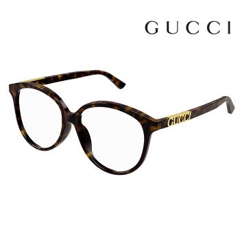 【Gucci】古馳 光學鏡框 GG1194OA 002 55mm 大鏡面 橢圓鏡框 膠框眼鏡 LOGO鏡腳 琥珀色/金