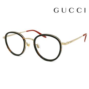 【Gucci】古馳 光學鏡框 鈦金屬 GG1357OJ 004 48mm 橢圓框眼鏡 複合式膠框 琥珀/金色