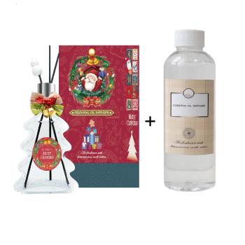 (1+1組合)任-QIDINA 冬季聖誕樹款香氛珪藻土擴香瓶+補充瓶200ML