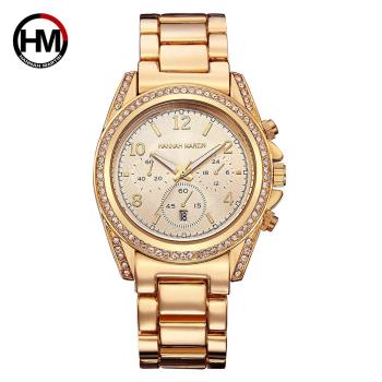 【HANNAH MARTIN】流金歲月水鑽不鏽鋼腕錶(HM-1107-J)金x40mm 