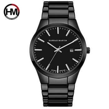 【HANNAH MARTIN】午夜迷情立體刻度不鏽鋼腕錶-黑框-40mm(HM1756-YH)