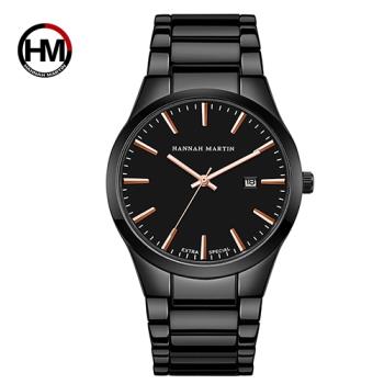 【HANNAH MARTIN】午夜迷情立體刻度不鏽鋼腕錶-黑框-40mm(HM1756-FH)
