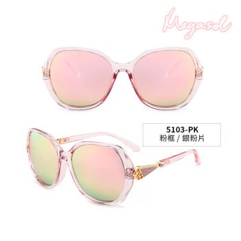 【MEGASOL】 UV400防眩偏光太陽眼鏡時尚女仕大框矩方框墨鏡(魅力簍空鑲鑽魔幻鏡架-5103)