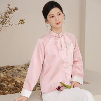 糖潮-玩美衣櫃光澤粉色中式漢服改良唐裝上衣女S-L