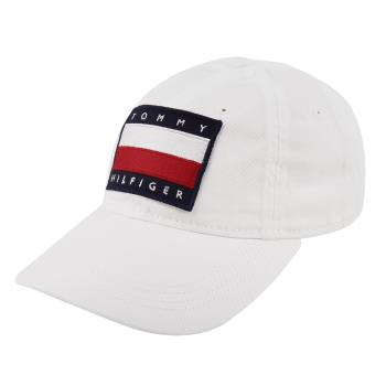 TOMMY HILFIGER-紅白繡線大旗標女款棒球帽(白色)