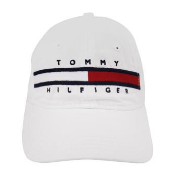 TOMMY HILFIGER-經典紅白槓字母繡線LOGO棒球帽(白色)