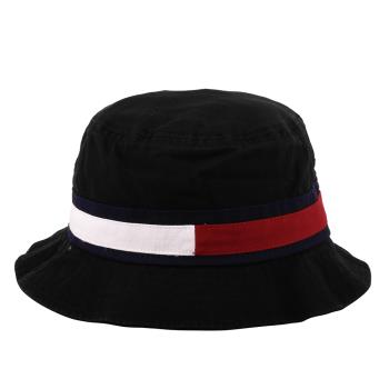 TOMMY HILFIGER-經典紅白槓條棉質漁夫帽(素面黑)-2段尺寸