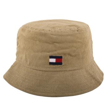 TOMMY HILFIGER-旗標LOGO燈心絨材質漁夫帽(卡其色)-2段尺寸