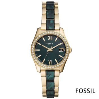FOSSIL 金璨閃耀祖母綠陶瓷鑲嵌石英腕錶(ES4676)-綠/33mm