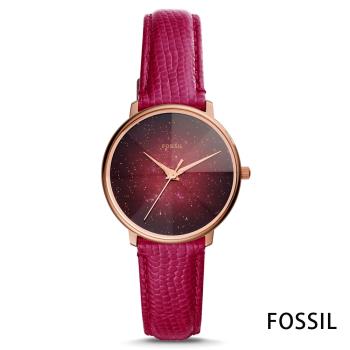 FOSSIL 星彩稜鏡光壓紋皮革石英腕錶(ES4731)-桃紅/33mm