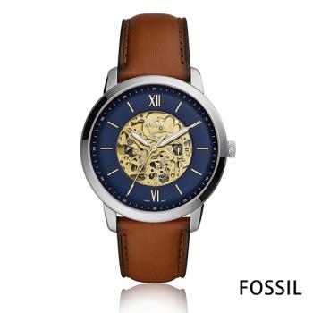 FOSSIL 御頂達觀雙面鏤空機械腕錶(ME3160)-藍/44mm