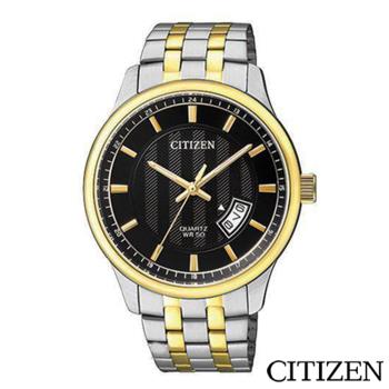 CITIZEN星辰 黑面不鏽鋼雙色錶帶石英男仕手錶-BI1054-80E