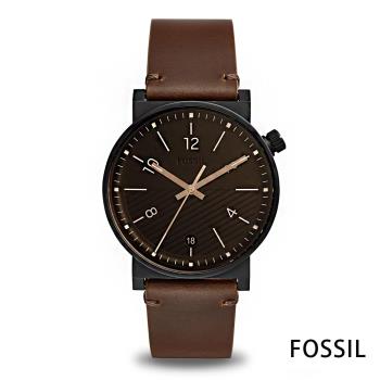 FOSSIL 經典美式斜紋設計皮革男錶(FS5552)-深咖啡/42mm