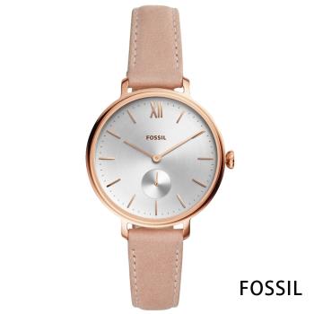 FOSSIL 典藏雅韻小秒針真皮腕錶(ES4572)-銀白/36mm