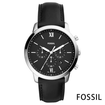 FOSSIL 墨硯黑潮經典三眼計時手錶(FS5452)-黑/44mm