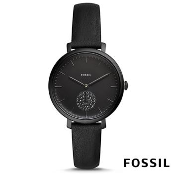 FOSSIL 心機不敗小秒針水鑽真皮腕表(ES4490)-黑x36mm