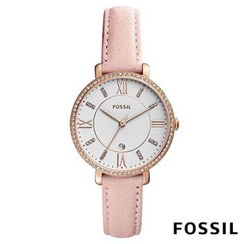 FOSSIL Dazzling耀眼水鑽皮革女錶(ES4303)-白x玫瑰金框/36mm