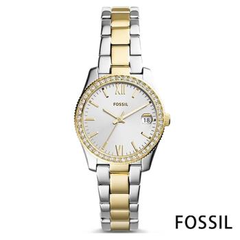 FOSSIL 微醉巴黎水鑽雙色不鏽鋼女錶(ES4319)-白色x32mm 