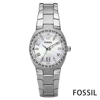 FOSSIL 詩芮娜點鑽皇室風鋼帶石英女錶(AM4141) -珍珠色x28mm 