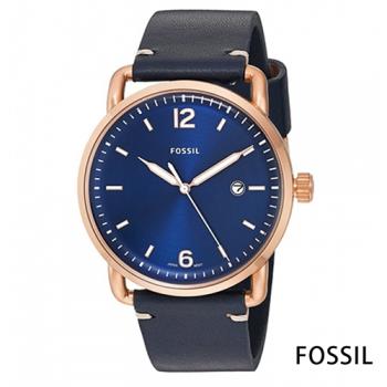 FOSSIL RUNWAY簡約時標時尚皮革腕錶-藍x44mm  FS5274