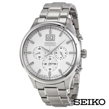 SEIKO精工 潔白生活提案三眼石英腕錶-白面x42.5mm SPC079P1